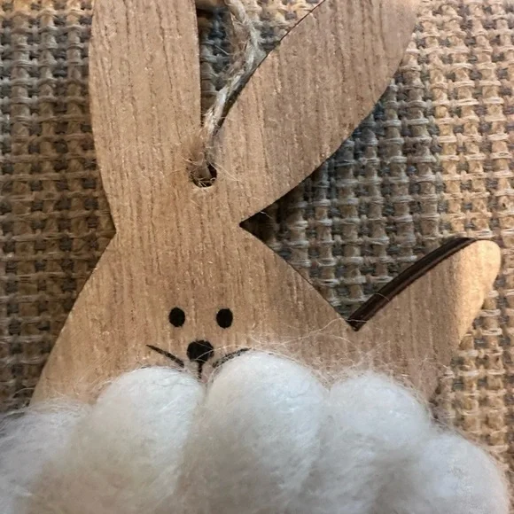 Handmade NEW Wooden Bunny Ornament with Wool Cloud - Picture 4 of 8